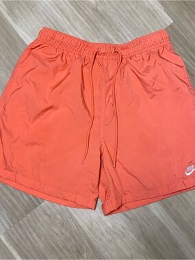 Nike Lined Shorts Mens Medium Orange Coral Mesh Lined Swim Trunks Sportswear